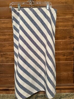 J. Crew Factory Navy and White Diagonal Stripe A-Line Linen Skirt
